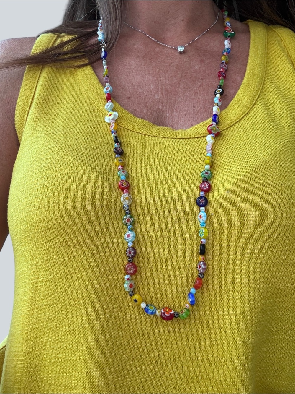 Millefiori artisan colorful floral long beaded dopamine necklace - Picture 7 of 10